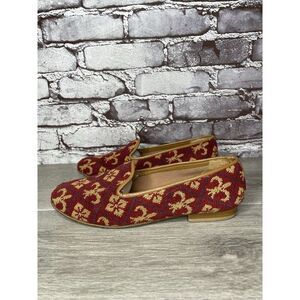 Zalo Red Fabric Gold Pattern Slip On Needle Loafers Shoes Women Sz 7.5M US/38EU